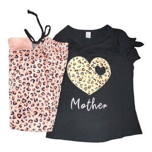 Women Two Piece Animal Print Leopard Mother Heart Pajama Pant‎ Set Size XS